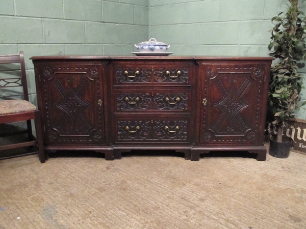 Antique 17th Century Carved Oak Dresser Base Sideboard W6994/18.6