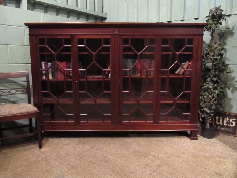 ANTIQUE EDWARDIAN MAHOGANY FOUR DOOR ASTRAGAL GLAZED BOOKCASE C1900