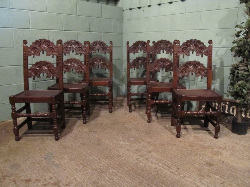 ANTIQUE SET SIX GEORGIAN JOINED OAK YORKSHIRE DINING CHAIRS W7028/6.8