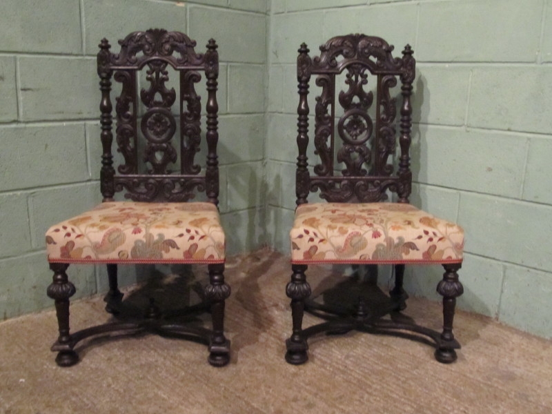 Antique Pair Jacobean Carved Oak Hall Chairs w7060/27.8