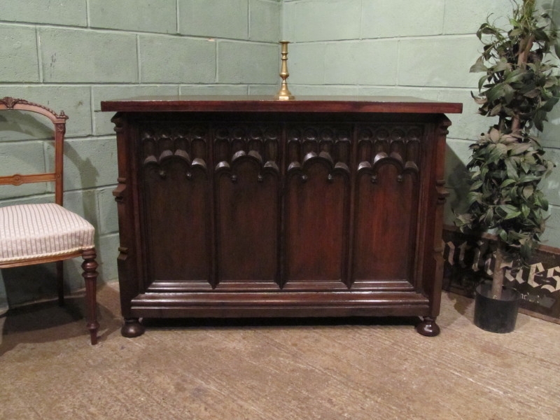 Antique Large Victorian Pugin Gothic Oak Coffer c1860 w7065/3.9