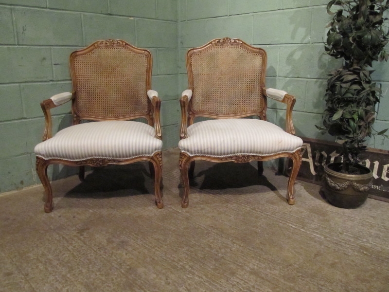 Pair French Louis XV1 Walnut Bergere Armchairs c1920 w7108/8.10
