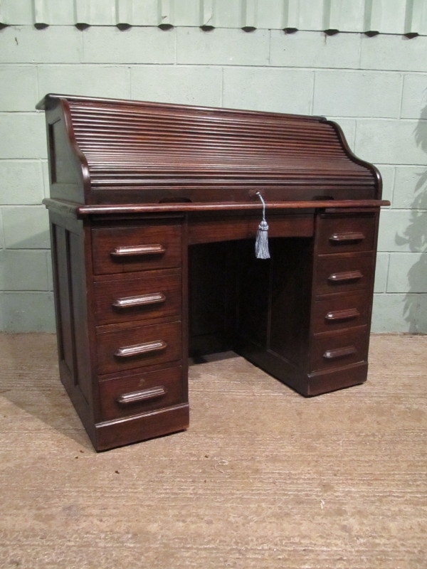 Antique Edwardian Oak Roll Top Desk c1900 w7153/3.12
