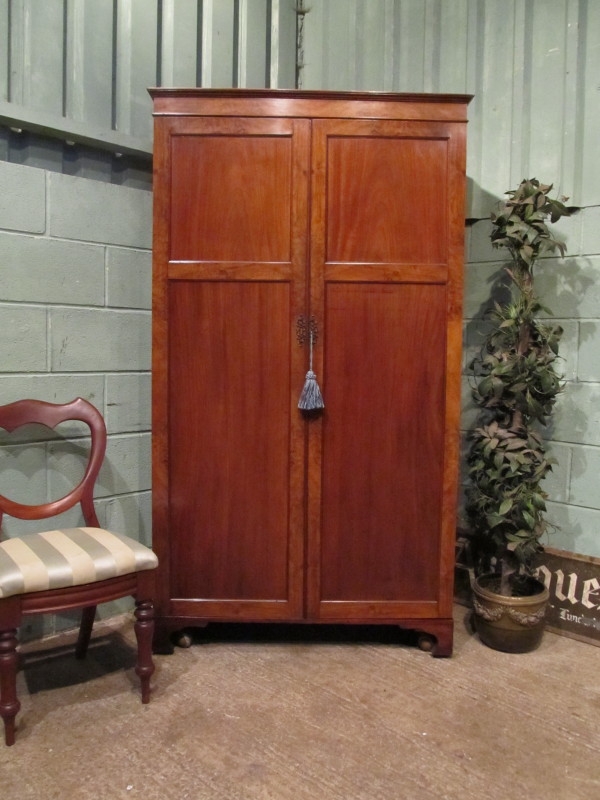 Quality Antique Edwardian Mahogany & Burr Walnut Double Wardrobe w7252/7.1