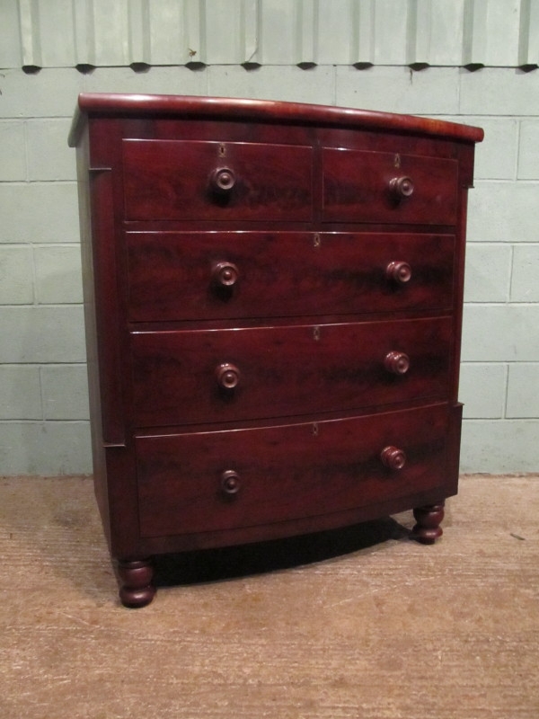 ANTIQUE 19TH CENTURY CUBAN MAHOGANY BOW FRONT CHEST OF DRAWERS W7256/7.1