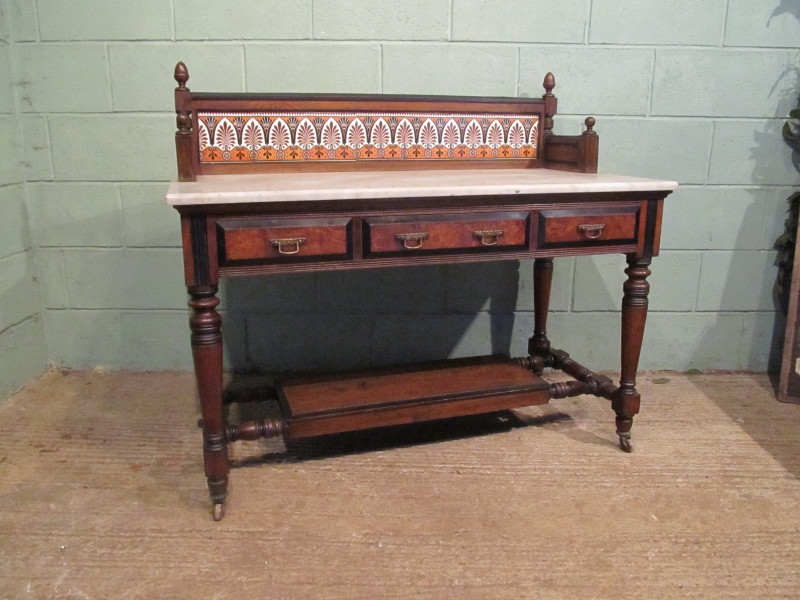 ANTIQUE VICTORIAN OAK & EBONY MARBLE WASHSTAND C1890 W7285/11.2