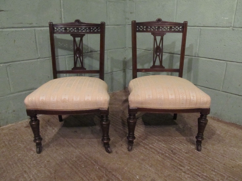 ANTIQUE PAIR EDWARDIAN MAHOGANY BEDROOM CHAIRS C1900 W7327/25.2