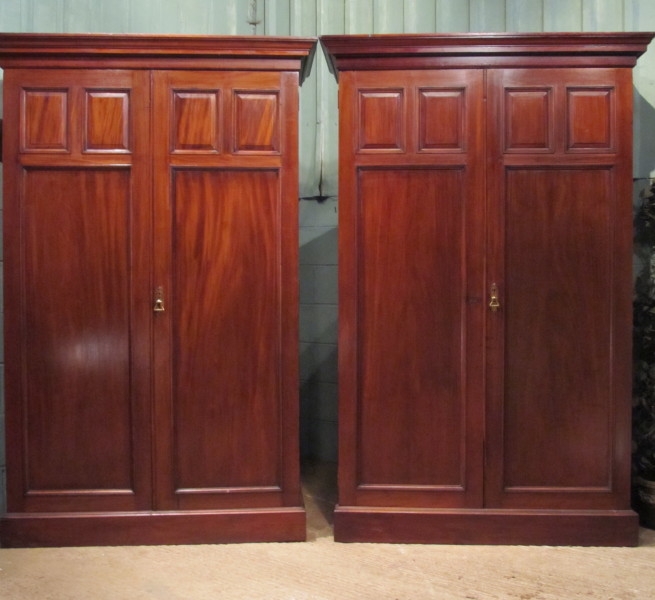 PAIR ANTIQUE LATE VICTORIAN MAHOGANY DOUBLE WARDROBES C1890 W7445/29.4