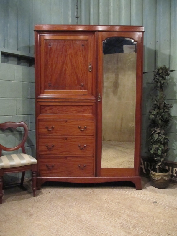 ANTIQUE EDWARDIAN MAHOGANY GENTS WARDROBE COMPACTUM WITH PATENTED TROUSER PRESS W7444/29.4