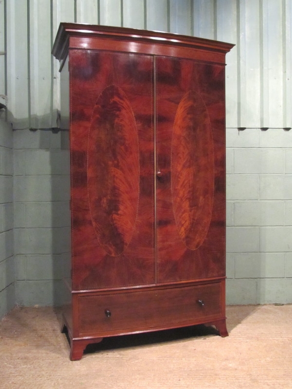 ANTIQUE EDWARDIAN FLAMED MAHOGANY DOUBLE WARDROBE BY MAPLES & CO W7451/29.4