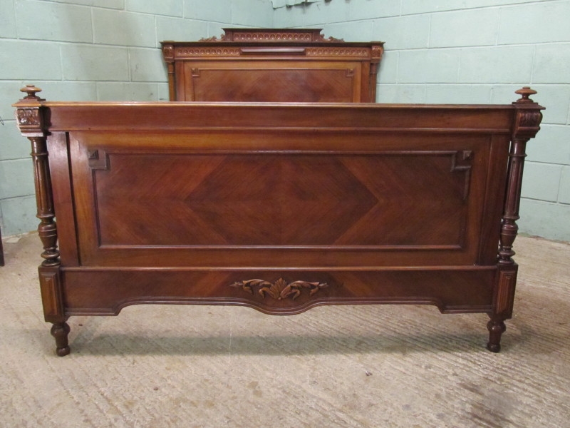 Antique ANTIQUE FRENCH WALNUT PARQUETRY 5FT BED HENRI 11 W7054/3.6