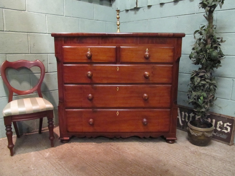 ANTIQUE VICTORIAN INLAID MAHOGANY CHEST OF DRAWERS C1880 W7489/10.6