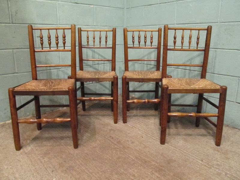 Antique Antique Set Four Early 19th Century Country Elm Spindle Back Chairs W7509/29.7