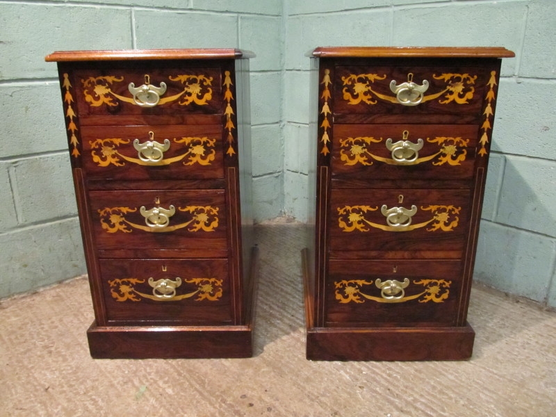 ANTIQUE PAIR EDWARDIAN ROSEWOOD HIGHLY DECORATIVE CHEST OF DRAWERS WCOMJC/12.8