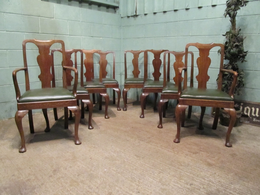 Antique Set Eight Edwardian Oak Queen Anne Dining Chairs c1900 w7522/19.8