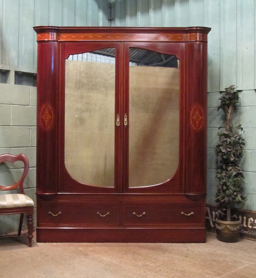 Antique Late 19th Century Inlaid Mahogany Double Wardrobe by Maples & Co w7435/26.9