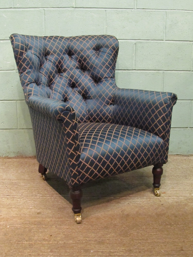 Antique Deep Button Back Edwardian Salon Armchair By Maples & Co c1900 w7557/9.9