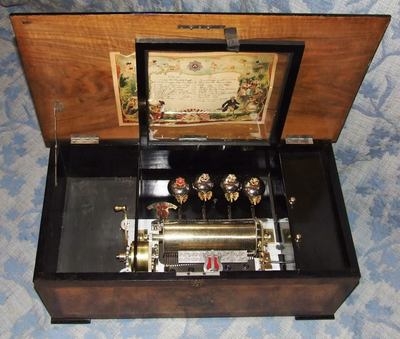 Antique Swiss BELLS IN VUE Music Musical Box 20 Airs Cylinder & 4 Bells WORKING