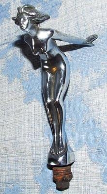 Antique Original Vintage Chrome Plated Young Naked Lady Erotica Car Mascot : Speed Nymph