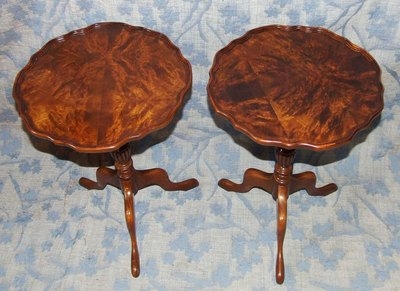 PAIR Antique Style Walnut & Burr Walnut Wine Tables Lamp Stands c1920