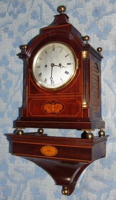 Double Fusee Antique Inlaid Mahogany Bracket Mantel Clock with Bracket (69)