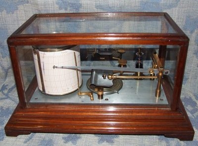 Antique Mahogany Cased Barograph : Working Order