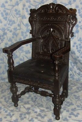 Antique Oak Wainscot Chair : WORDSWORTH BYRON Carvings