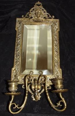 Antique Gilt Brass Girandole Mirror with Makers Mark