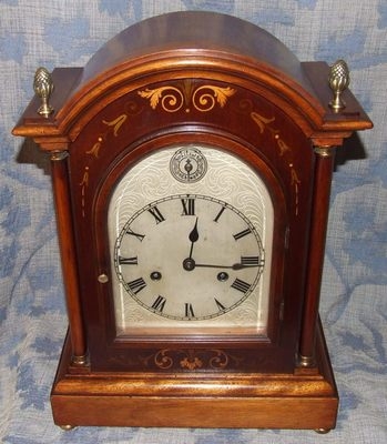 Antique Inlaid Mahogany 3 Train Chime Bracket Clock CHIME / SILENT Facility (78)