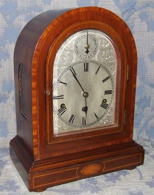 Antique Westminster Chime Inlaid Mahogany Bracket Clock CHIME / SILENT (83)