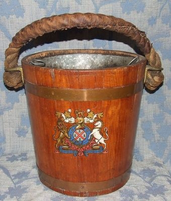 Antique Oak Brass Bound Barrel Fire / Peat Bucket with Leather Bound Rope Handle