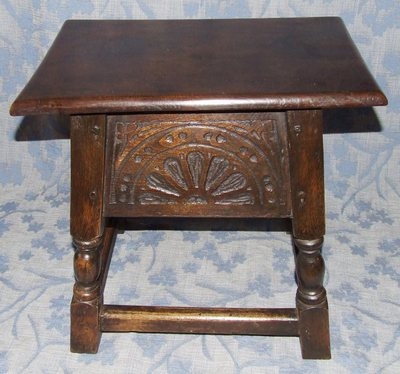 Antique Carved Oak Miniature Coffer / Joint Stool / Table with Storage / Box (36