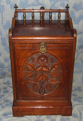 Antique Carved Mahogany Coal Box / Podium with Liner / Lamp Stand with Storage