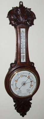 GRAND Antique Carved OAK Banjo Barometer & Thermometer (a32)
