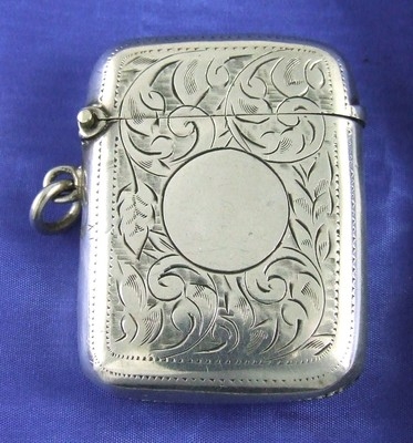 Antique Antique HALLMARKED BIRMINGHAM Silver Vesta Case 1910 by TJS