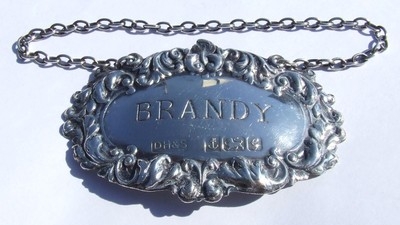 BIRMINGHAM Hallmarked Sterling Silver Decanter Label for BRANDY 1981