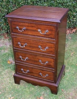 Antique Petite Inlaid Mahogany Chest of Drawer / Lamp Stand