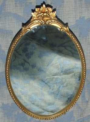 Antique Superb Antique Style PETITE Gilt Metal Mirror (a13)