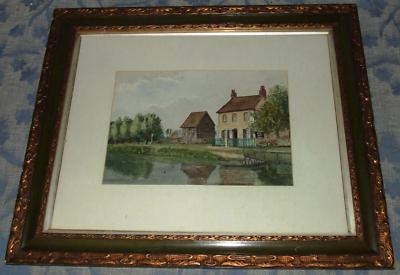 Antique Watercolour of Country Cottage Scene