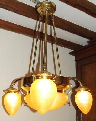 Art Deco / Nouveau Style Chandelier with 4 Glass Shades