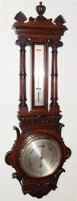Antique Antique Carved Oak Banjo Aneroid Barometer CHADBURN'S OPTICIANS LIVERPOOL (a50)