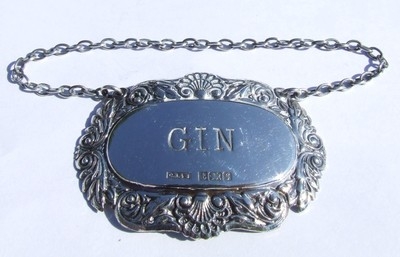 BIRMINGHAM Hallmarked Sterling Silver Decanter Label for GIN 1981