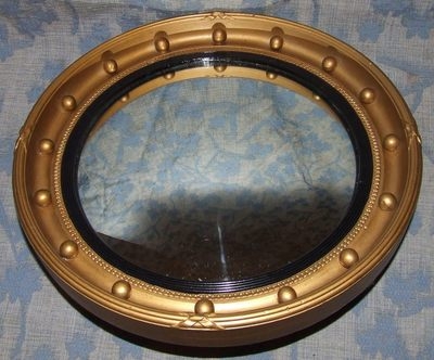 Antique Gilt Wood Giltwood Convex Glass Mirror (96)