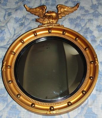 Antique Gilt Wood Convex Mirror with Eagle Pediment (91