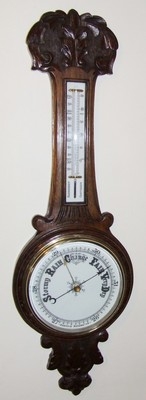 Wonderful Antique Carved OAK Banjo Barometer & Thermometer (a26)