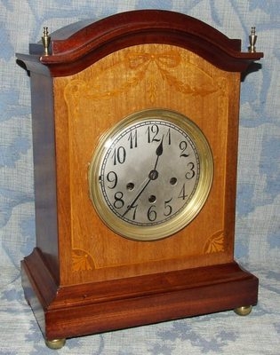 Antique Antique Inlaid Mahogany Westminster Chime Bracket Clock CHIME / SILENT Facility