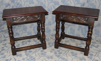 PAIR Antique Jacobean Style Oak Joint Stools / Tables / Lamp Stands (PAIR)