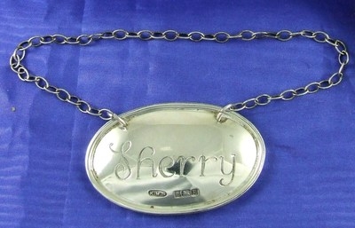 BIRMINGHAM Hallmarked Silver SHERRY Decanter Label 1982 : 30th Birthday