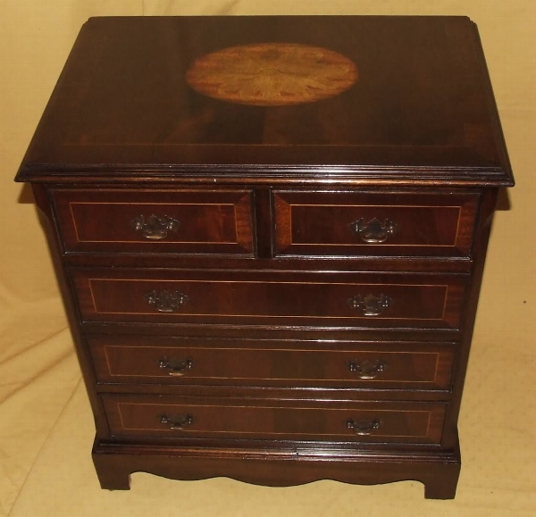 Antique Petite Antique Style Inlaid Mahogany Chest of Drawers