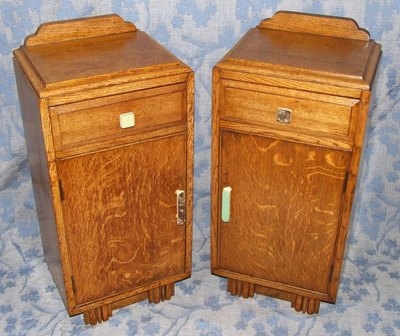 PAIR Oak ART DECO Pot Cupboards / Bedside Cabinets / Lamp Stands